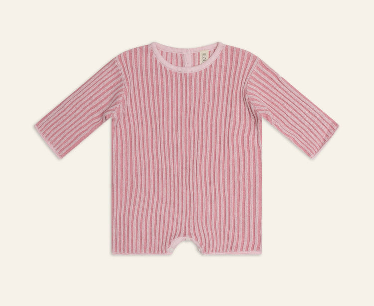 Essential Knit Long Sleeve Romper | Strawberry Stripe