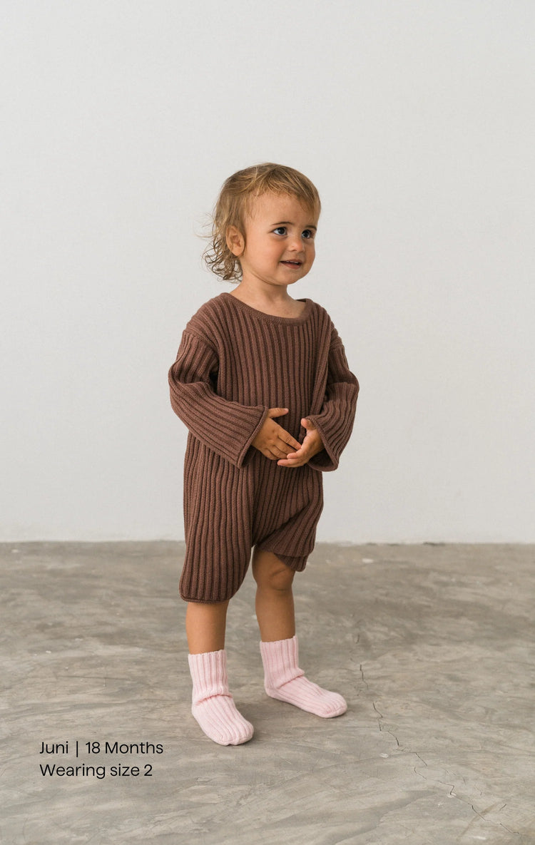 Essential Knit Long Sleeve Romper | Cocoa